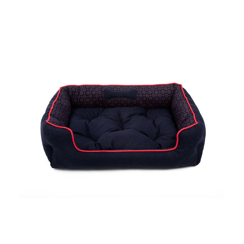 Florentine Medium Square Dog Bed Navy-Red
